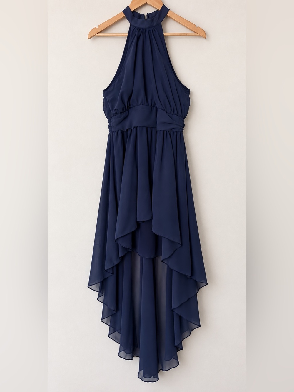 Navy Halter High-Low Evening Dress